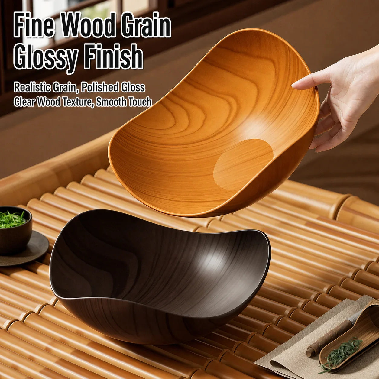 Triangular Curved Fruit Bowl | Retro Wood Grain Snack Platter