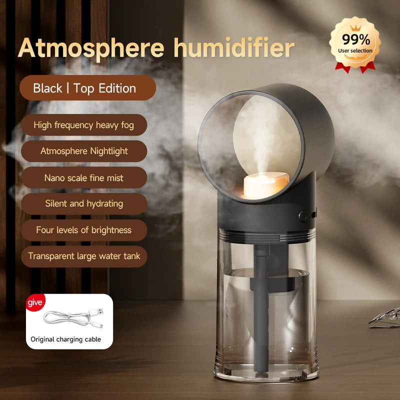 Mini Portable Humidifier Night Light Home Aromatherapy Charging Low Sound Small Aromatherapy Machine Desktop Humidifier Peaceful Pleasures Health and Wellness Black Type A