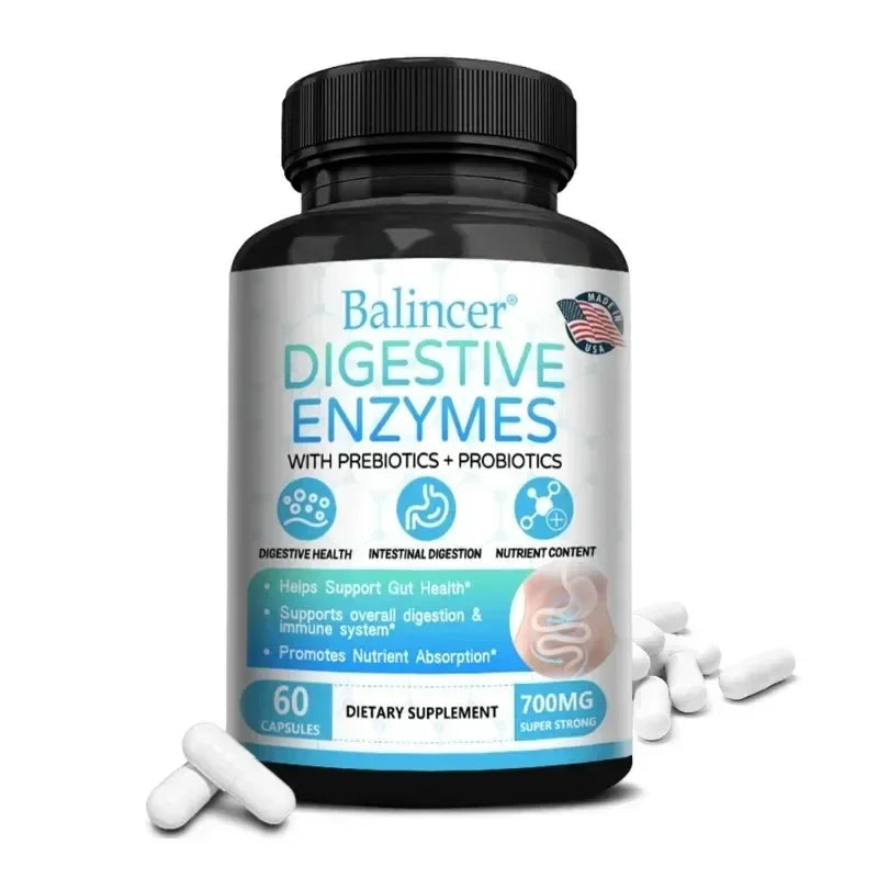 Organic Digestive Enzyme Probiotic Capsules Prebiotic Nutrition Digestion and Gut Health, Immunity, Suitable for Adults and Men Peaceful Pleasures Health and Wellness 60 count-1 bottle