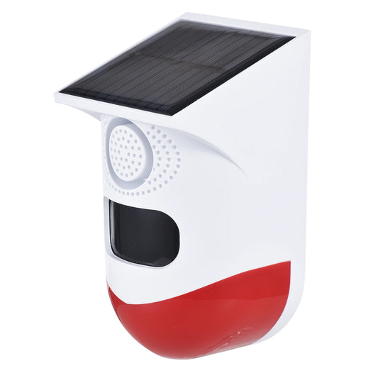 Solar Motion Sensor Alarm 120dB Siren LED Strobe IP65 Outdoor
