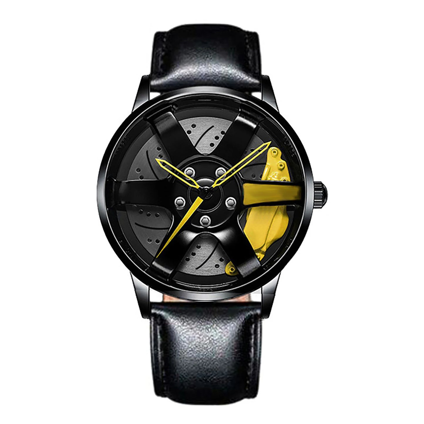Business Luxury Quartz Watch Car Sport Rim Automatic Movement Round Dial Clock Watches Machinery Men Sport Watch Peaceful Pleasures Health and Wellness A Yellow Belt