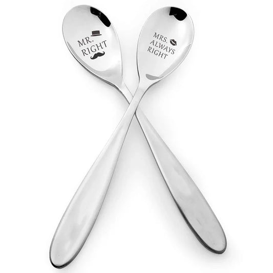 Mr. Right & Mrs. Always Right Novelty Spoon Couple Gift Set Novelty Gift Spoon Peaceful Pleasures Health and Wellness 1set