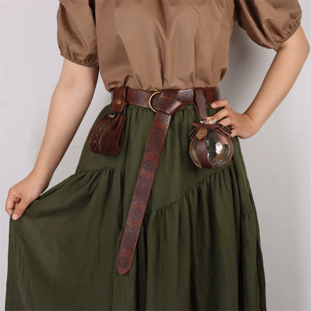 Renaissance Halloween Cosplay Belt Elf Leaf Leather Cover Potion