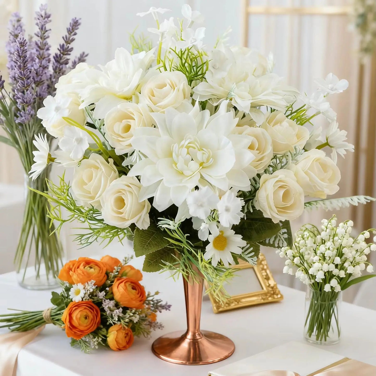Silk Dahlia Rose Artificial Flowers – Wedding & Home Decor Bouquet