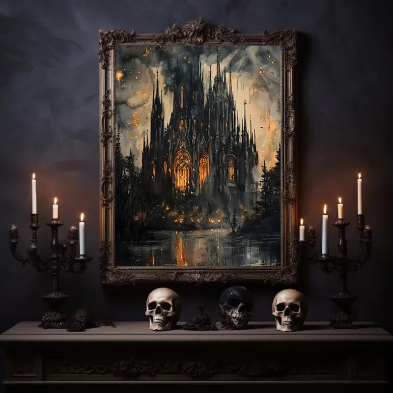 Dark Academia Antique Gothic Castle Wildflowers and Books Crow Owl Animal Poster Canvas Painting Wall Art Pictures Home Decor Peaceful Pleasures Health and Wellness