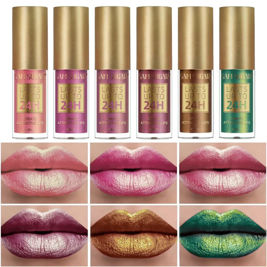SAM SUGAR Chameleon Lip Gloss – 6 Shades Pearl Shine Waterproof Lip Gloss Oasis Select