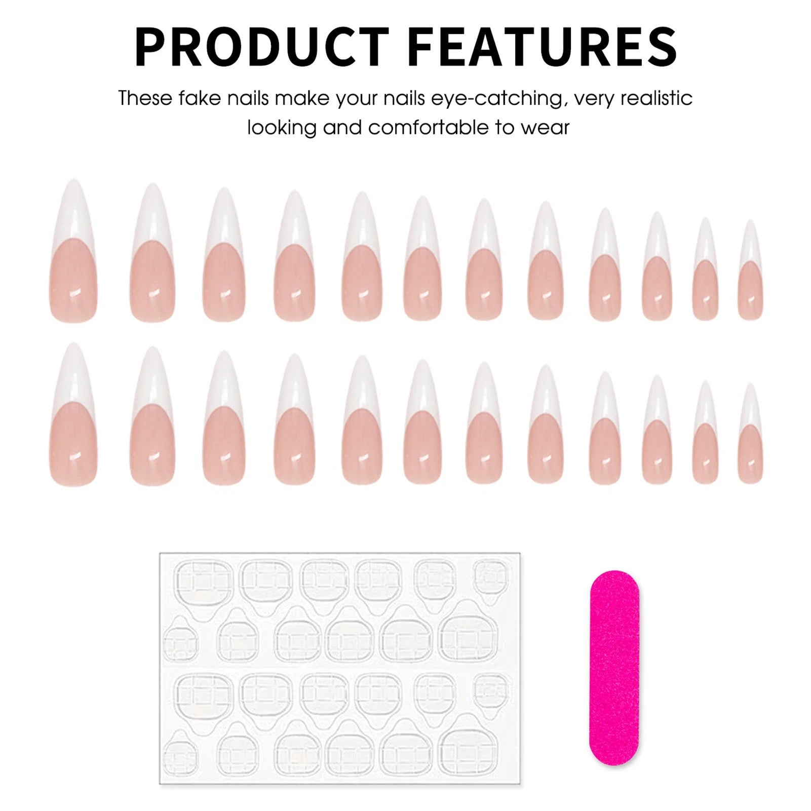 24pcs Spicy Girl Style False Nails Pointed Tip Press On Nails Classic White French Fake Nail Detachable Simple Manicure Nail Art Peaceful Pleasures Health and Wellness