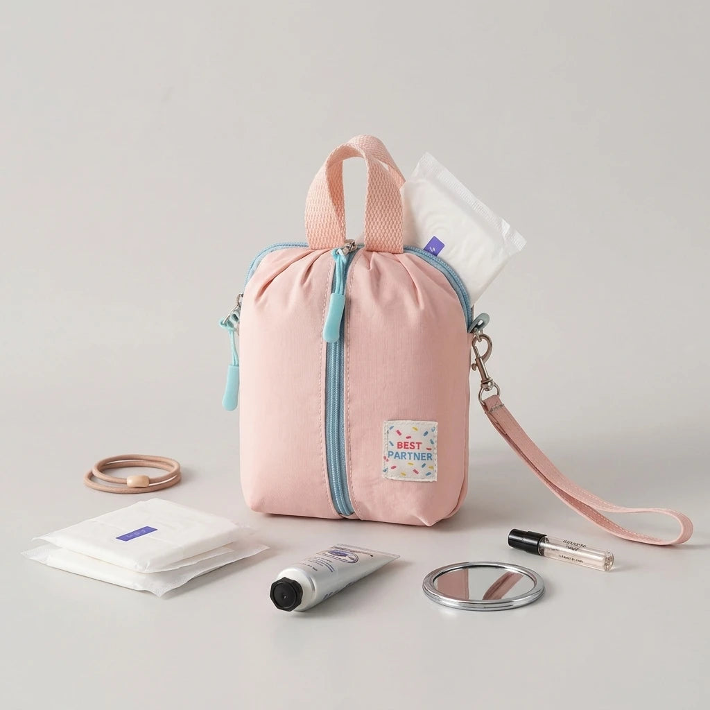 Macaron Color Sanitary Pad Pouch Portable Travel Cosmetic Bag with Waterproof Fabric Peaceful Pleasures Health and Wellness