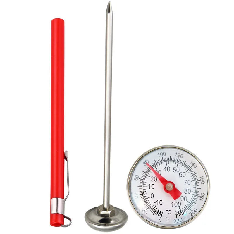 Household Bimetallic Food Thermometer Probe Type Kitchen Milk Coffee Stainless Steel Food Baking Probe Thermometer sets Peaceful Pleasures Health and Wellness red