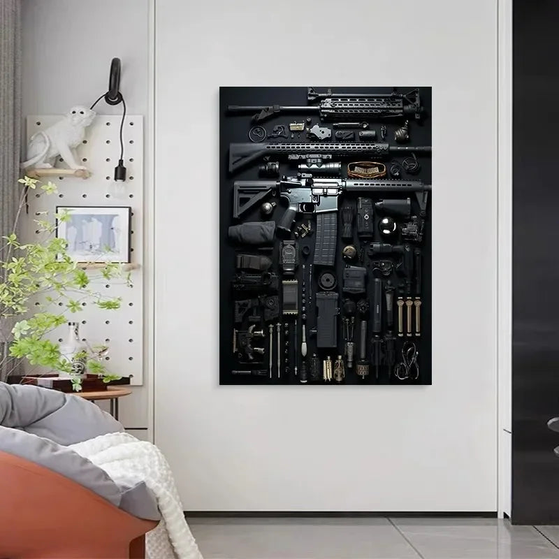 M4A1 Rifle Canvas Wall Art | Modern Weapon Poster Room Decor