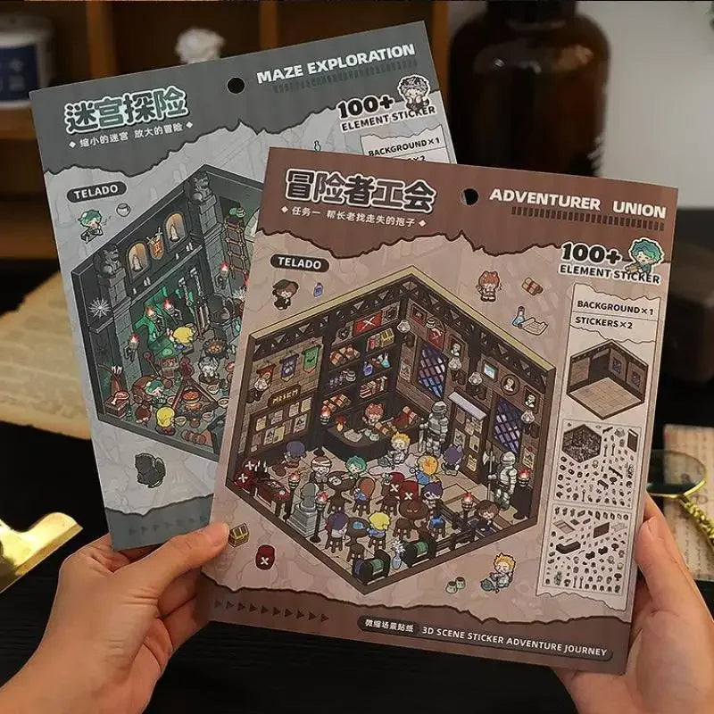 Kawaii 3D Miniature Scene Stickers – Adventure Cabin 4-Pack