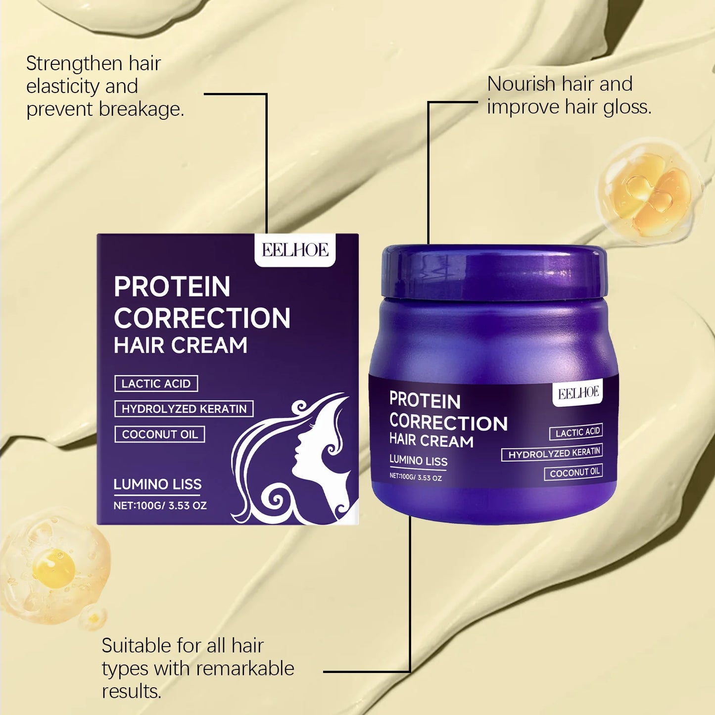 Keratin Protein Hair Straightening Cream – Anti-Frizz 100g Hair Straightening Cream Peaceful Pleasures Health and Wellness