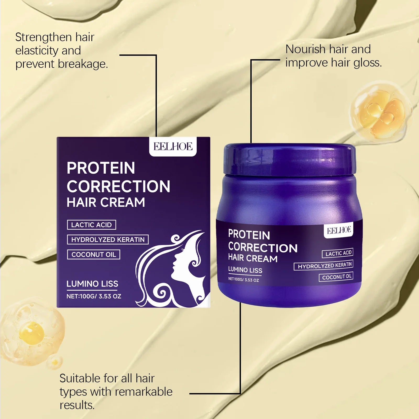 Keratin Protein Hair Straightening Cream – Anti-Frizz 100g Hair Straightening Cream Peaceful Pleasures Health and Wellness
