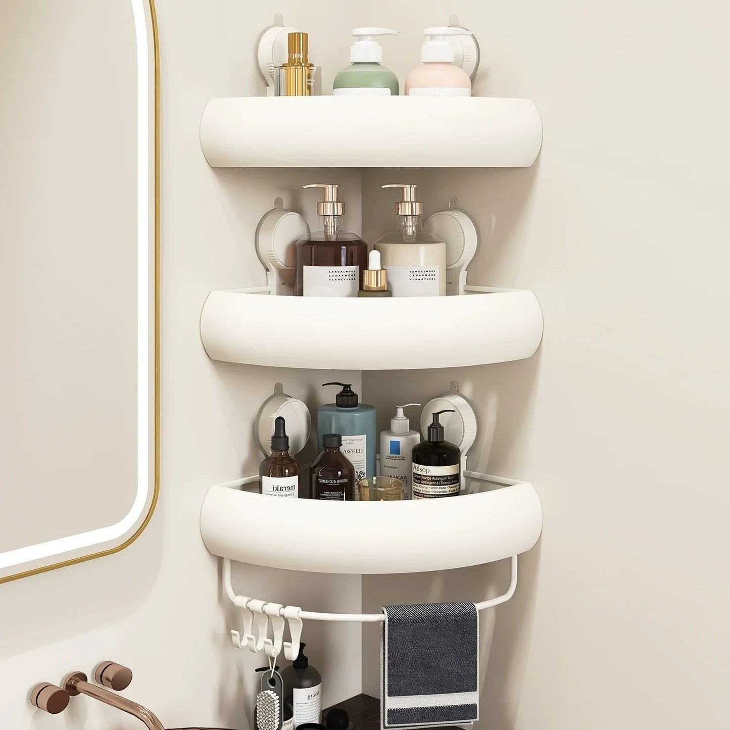 No-Drill Corner Shower Shelf | Suction Bathroom Organizer