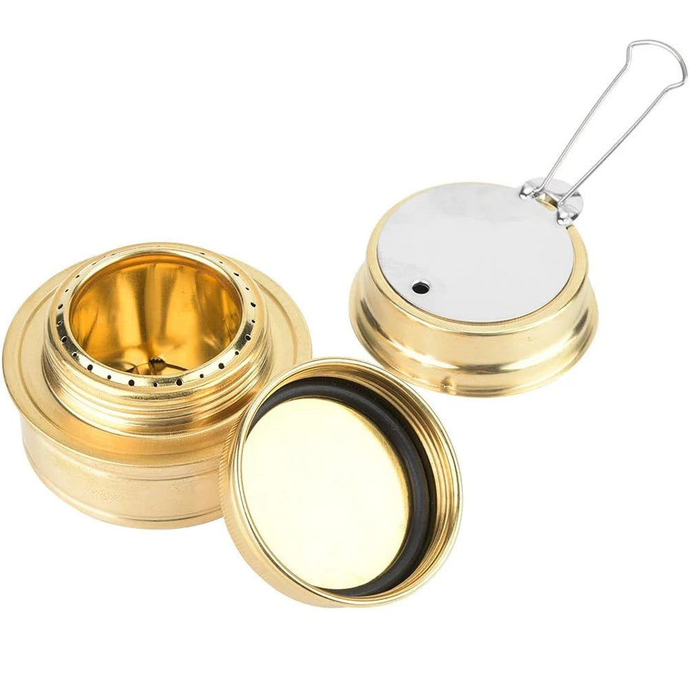 Portable Outdoor Mini Alcohol Stove Burner Ultralight Camping Cookware Set with Brass Spirit Furnace & Pot Holder Stand Peaceful Pleasures Health and Wellness