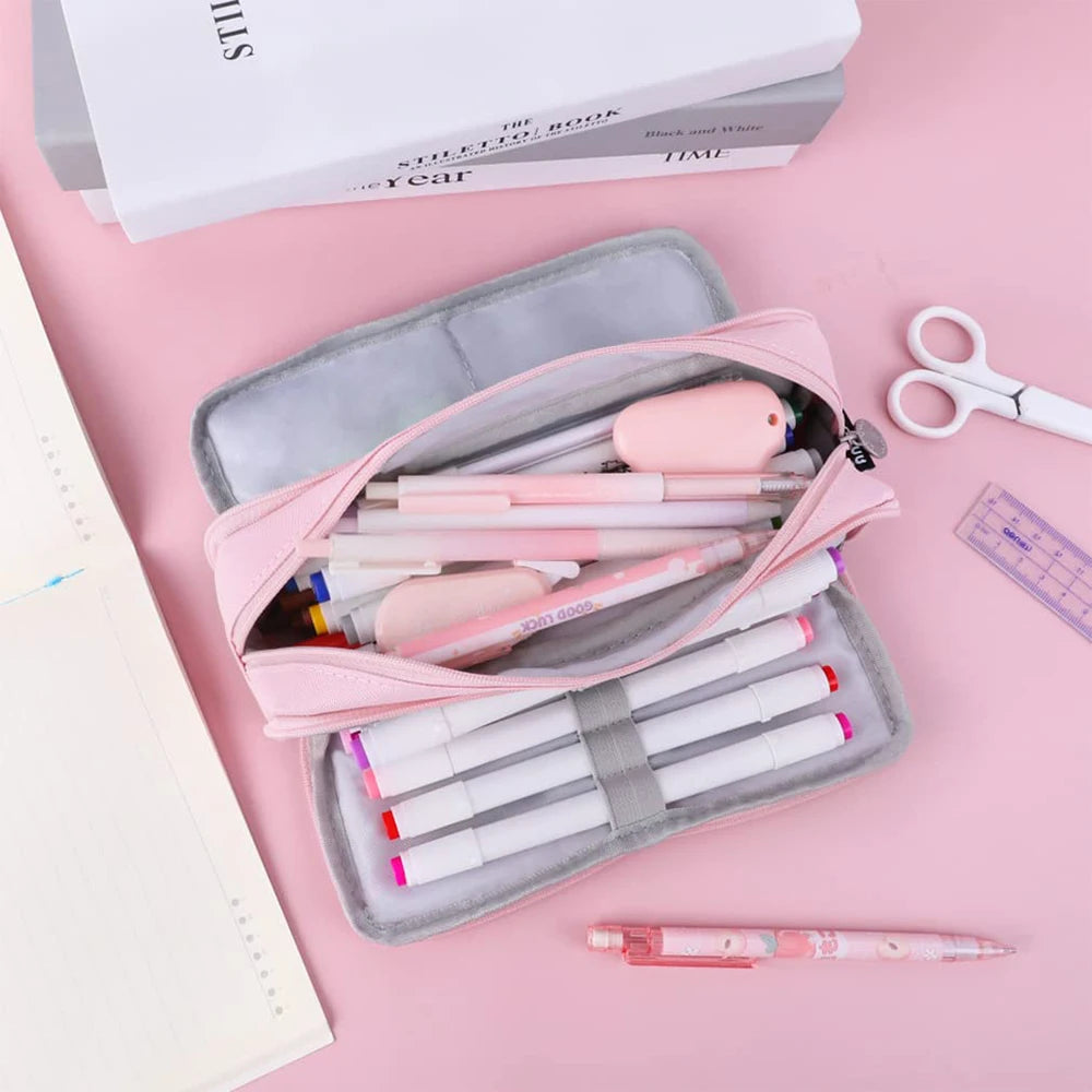 Large 3-Compartment Pencil Case | School & Office Pen Organizer