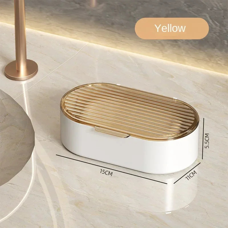 2025 Hot Double-layer Soap Box Household Bathroom Non-punching Hollow Drain Soap Box with Cover Dust Soap Box Holder Peaceful Pleasures Health and Wellness transparent yellow