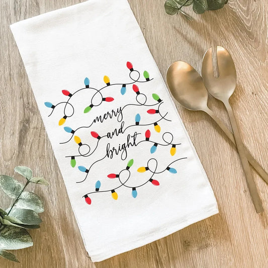 Merry & Bright Christmas Cotton Tea Towel | Holiday Host Gift Holiday Kitchen Towel Peaceful Pleasures Health and Wellness Merry And Bright 40x60cm