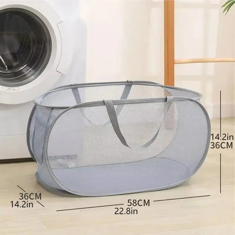 1pc Handy Laundry Mesh Popup Hamper, Foldable Lightweight Basket For Washing, Durable Clothing Storage Peaceful Pleasures Health and Wellness Gray A