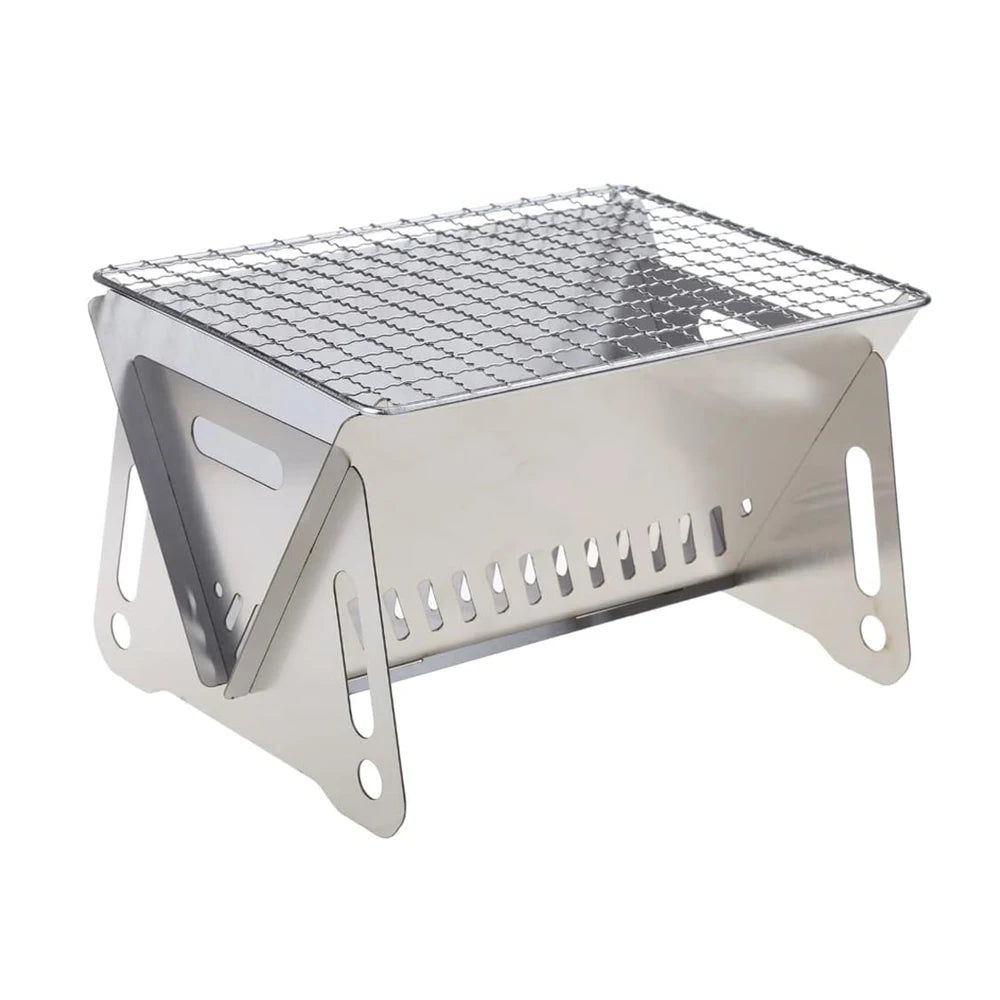 Backpacking Stove Folding Stainless Steel Charcoal Grill BBQ Wood Burning Camp Stove for Hiking Picnic Garden Backyard Cooking Peaceful Pleasures Health and Wellness