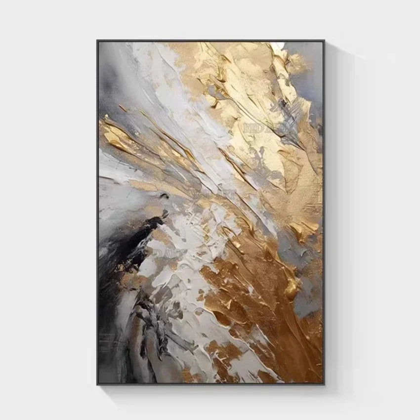 Large Abstract Golden Foil Canvas Wall Art | Bedroom Decor