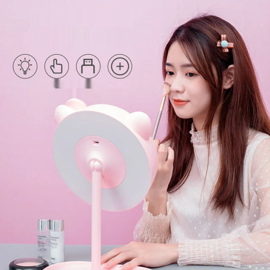Pink Cat Makeup Mirror with Led Mirrors Standing Mirror Touch Screen Vanity Mirror Adjustable Light Desk Cosmetic Mirrors Peaceful Pleasures Health and Wellness