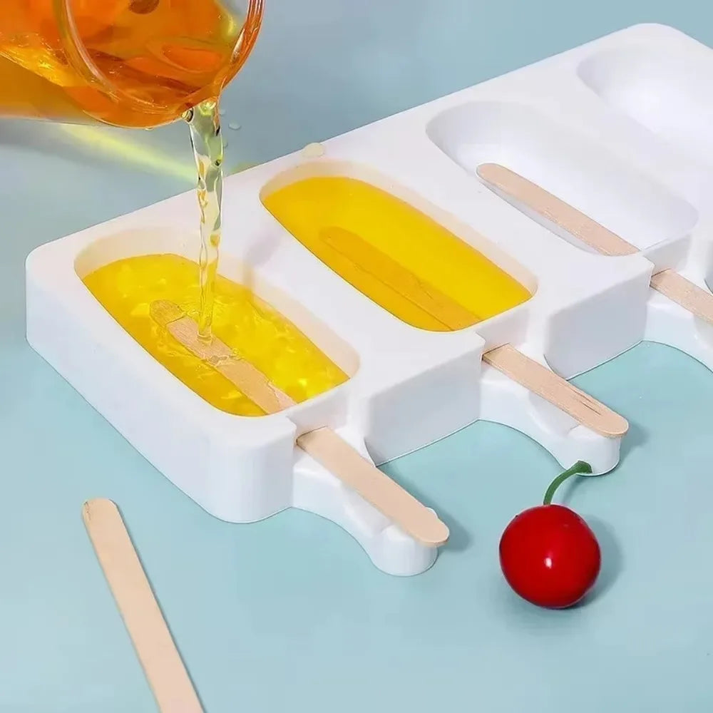 4Pcs Large Silicone Popsicle Molds Set,4 Cavities Oval Cake Pop&Ice Cream Bar Molds,Homemade Ice Making Kit Ice Cream Mold Peaceful Pleasures Health and Wellness