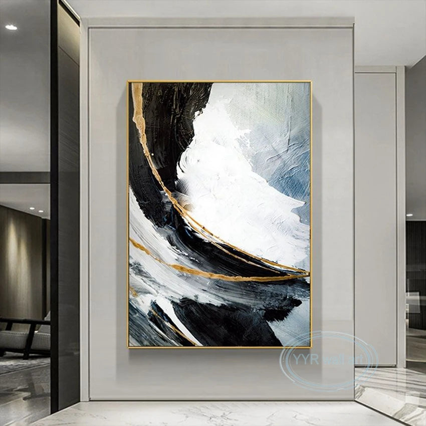 Hot Selling Gold Foil Decorative Mural 100% Handmade Canvas Wall Art Oil Painting Nordic Modern Minimalist Poster for Home Hotel Peaceful Pleasures Health and Wellness