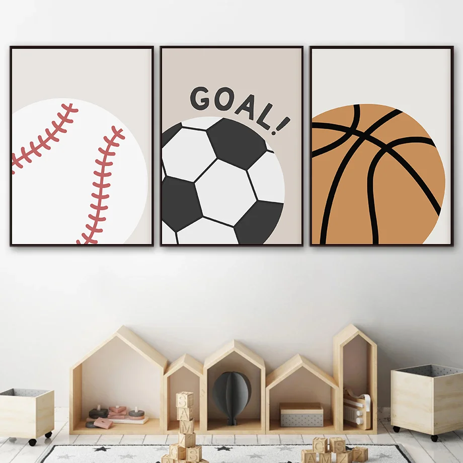 Neutral Boy Blue Play Room Nursery Ball Game Stripe Poster Quote Wall Art Printable Retro Vehicle Canvas Pictures Painting Decor Peaceful Pleasures Health and Wellness