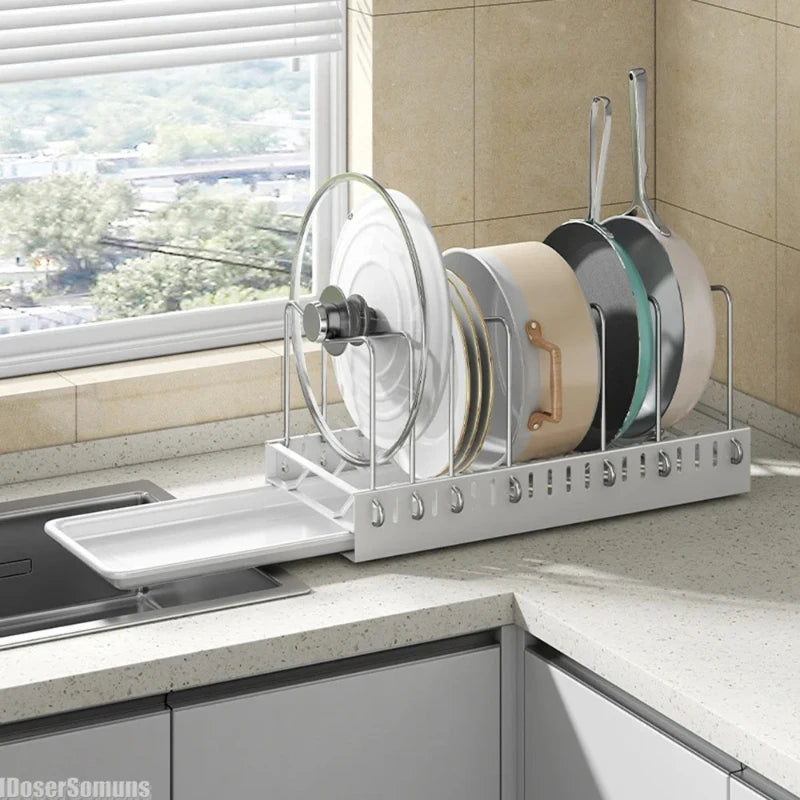 Metal Storage Rack In The Cabinet Pot Cover Under The Sink Pull-out Pot Rack Chopping Board Separate Storage Holders Kitchen Peaceful Pleasures Health and Wellness
