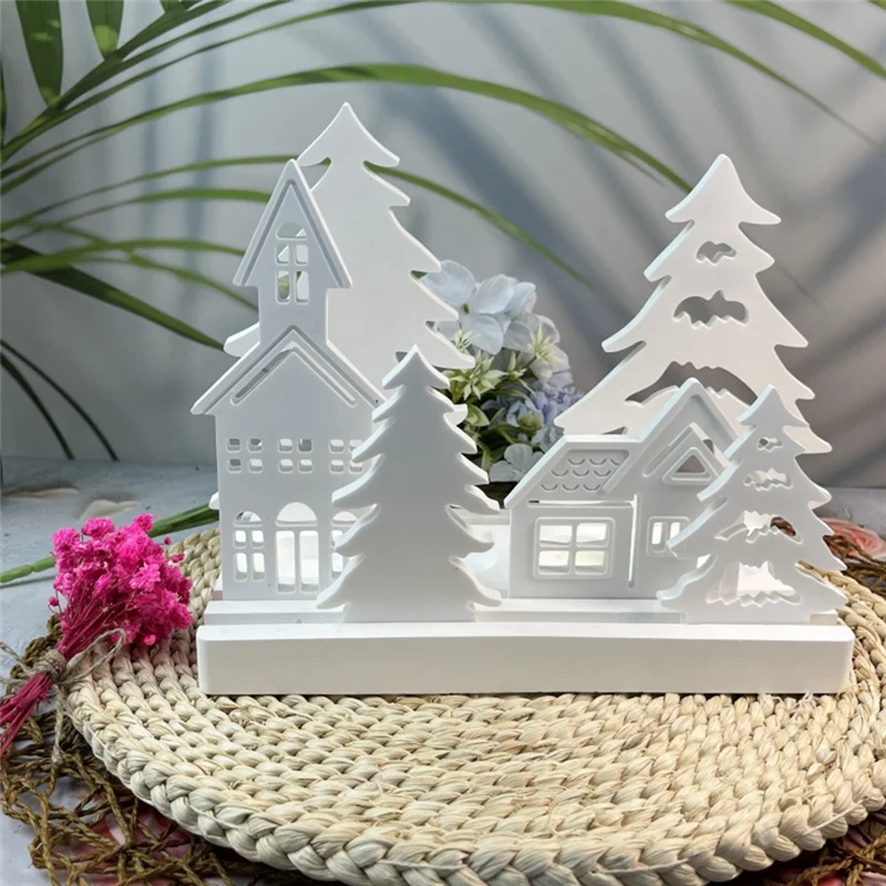 A36T-Christmas Tree And House Silicone Mold Set For DIY Cement Plaster Casting, House Tree Combination Decoration Mold Durable Peaceful Pleasures Health and Wellness