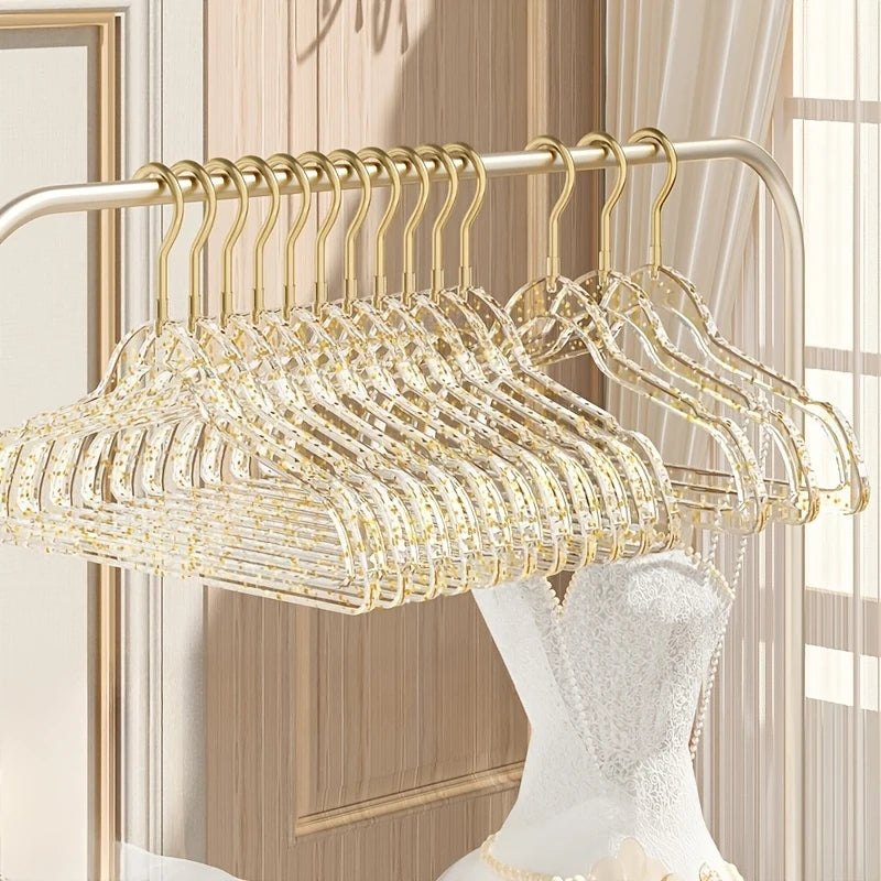 10Pcs Clear Clothes Hangers Acrylic Hanger Clothing Organizer Wardrobe Pants Coat Hanger Drying Rack Transparent Gold Hook Peaceful Pleasures Health and Wellness
