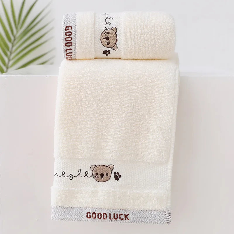 Baby Cotton Bath Towel – Soft Cartoon Bear Washcloth for Newborns