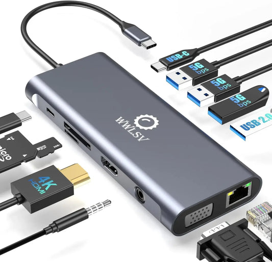 12-in-1 USB C Hub with 4K HDMI, Dual Display, 100W PD, Ethernet for MacBook Dell HP Laptops Peaceful Pleasures Health and Wellness United States
