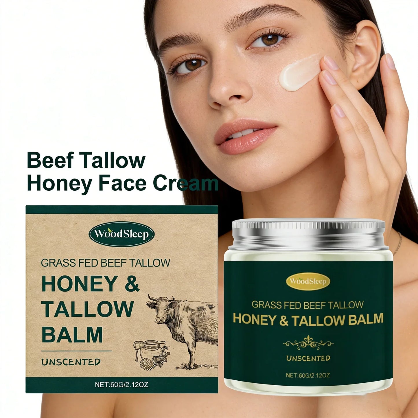 WOODSLEEP Beef Tallow & Honey Face Cream 60g – Deep Moisturizer