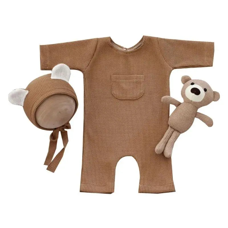Baby Bear Romper & Beanie Newborn Photo Costume Set 0-2M