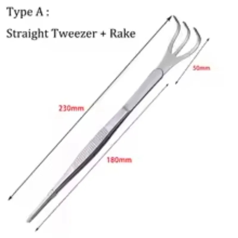 2-in-1 Stainless Steel Bonsai Tweezers & Root Rake Tool