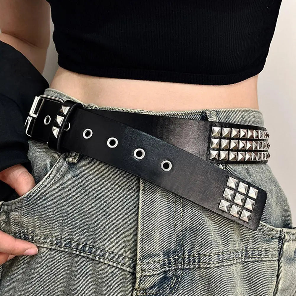 Punk Rock Studded Rivet Belt | Metal Pyramid Grommet | Men & Women Studded Fashion Belt Peaceful Pleasures Health and Wellness