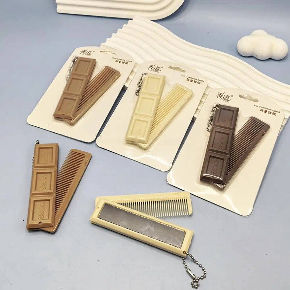 2-in-1 Chocolate Folding Comb with Mirror | Travel Hair Comb