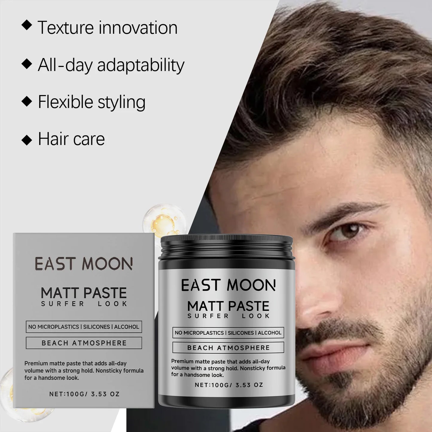 East Moon Men's Matte Hair Clay Strong Hold Anti-Frizz 100g