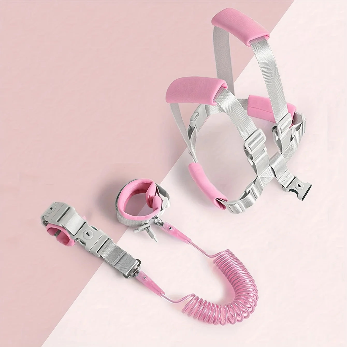 Kids Anti-Lost Leash with Pulling Rope, Anti-Lost Back Pack, Safety Strap with Spring Rope, Blue and Pink Polyester, for Peaceful Pleasures Health and Wellness Pink