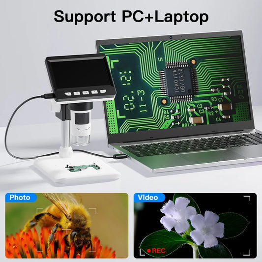 4.3" IPS Digital Microscope 1600X 2MP USB Electron Microscope Professional for PCB Watch Repair Coins Checking Peaceful Pleasures Health and Wellness