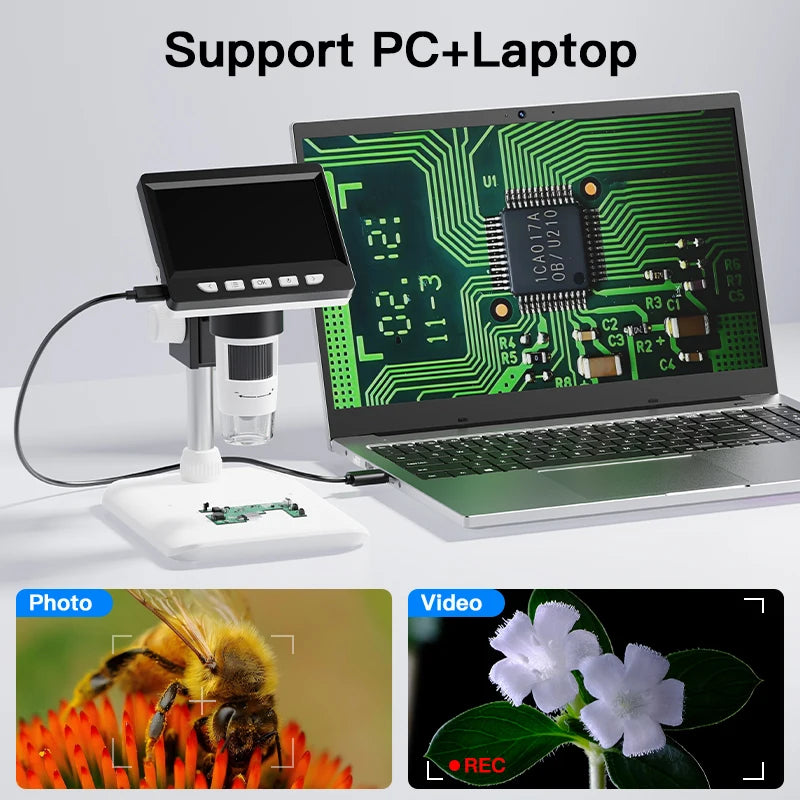 4.3" IPS Digital Microscope 1600X 2MP USB Electron Microscope Professional for PCB Watch Repair Coins Checking Peaceful Pleasures Health and Wellness