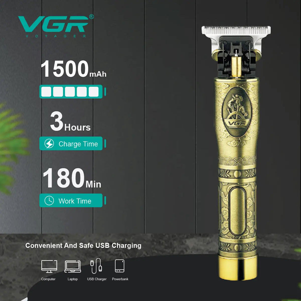 VGR Metal T9 0mm Electric Hair Clipper and Beard Trimmer Professional Rechargeable Cordless Hair Trimmer for Men V-081 Peaceful Pleasures Health and Wellness
