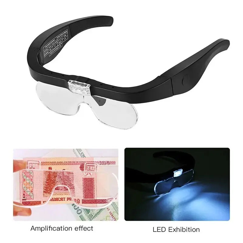 Head-mounted Magnifying Glasses With 2 LED Light For Reading Watchmaker Repair USB Rechargeable Magnifier 1.5X 2.5X 3.5X 5.0X Peaceful Pleasures Health and Wellness