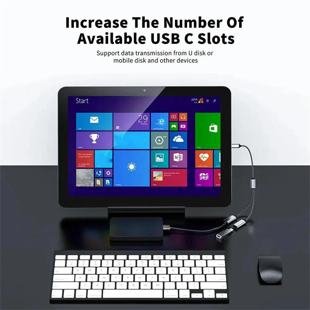 3-in-1 USB-C Hub Splitter | OTG Data Transfer & Charging