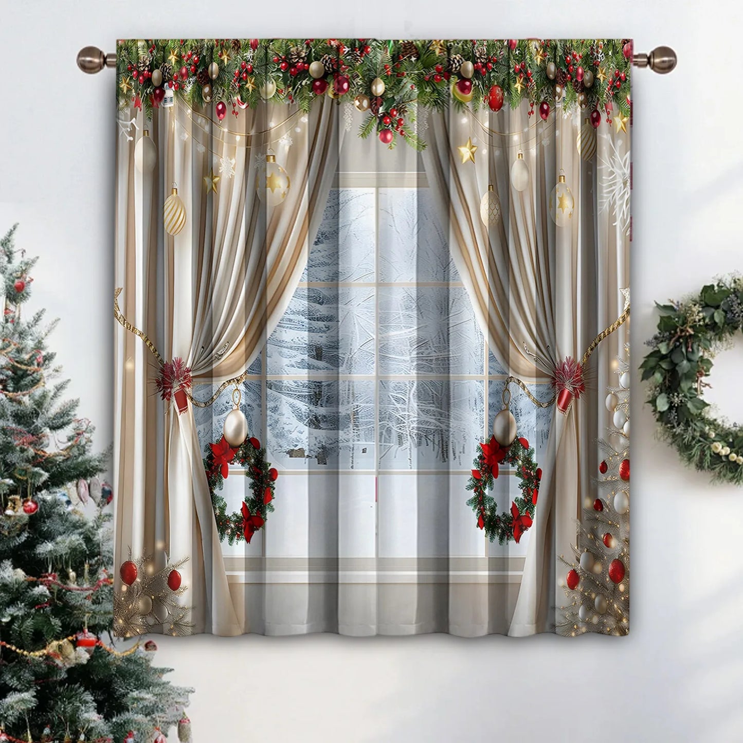 Christmas Tree Printed Curtains Set of 2 | Festive Home Decor