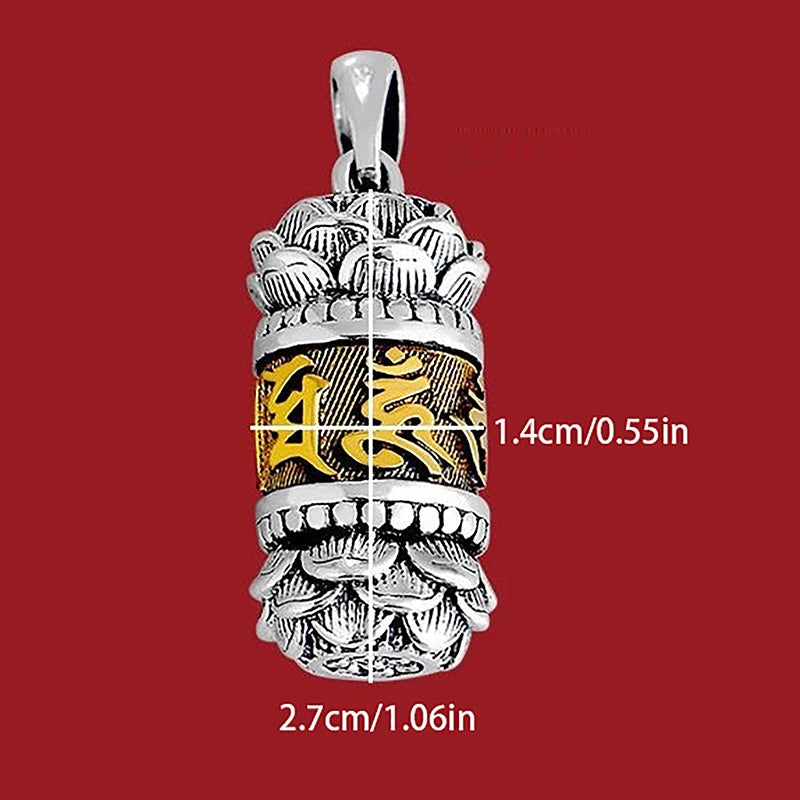 1Pc Hollow Copper Plated Lotus Sutra Cylinder Pendant Keychain Handmade Vintage Pill Box Container Bottle Peaceful Pleasures Health and Wellness