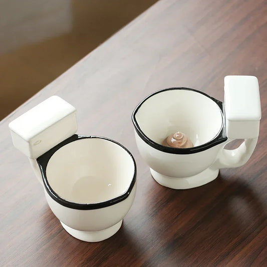 300ml Toilet Shaped Cup Coffee Ceramic Cup with Handle Water Cup Coffee Tea Milk Ice Cream Cup Funny Gift Peaceful Pleasures Health and Wellness