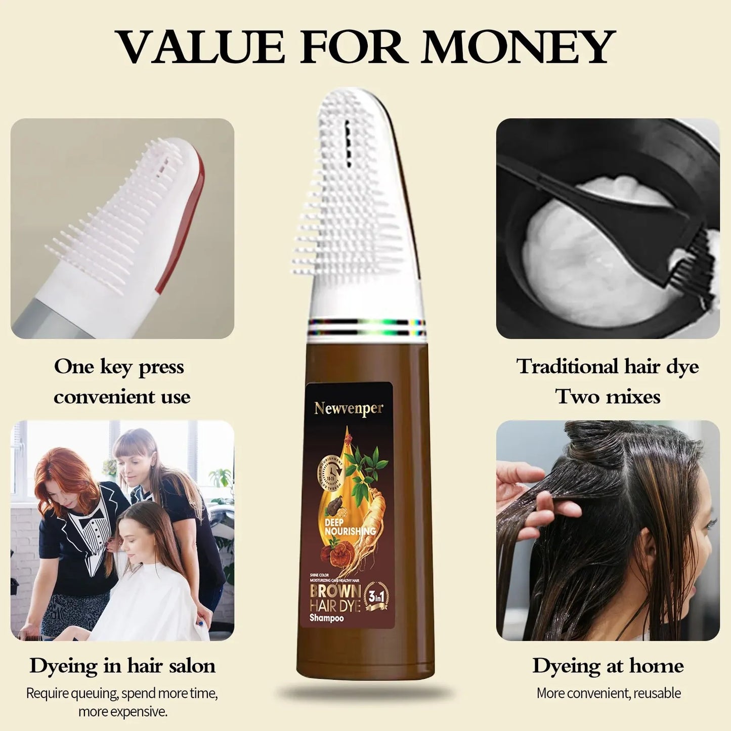 2 Pcs Unisex Hair Dye Shampoo with Hair Brush Peaceful Pleasures Health and Wellness